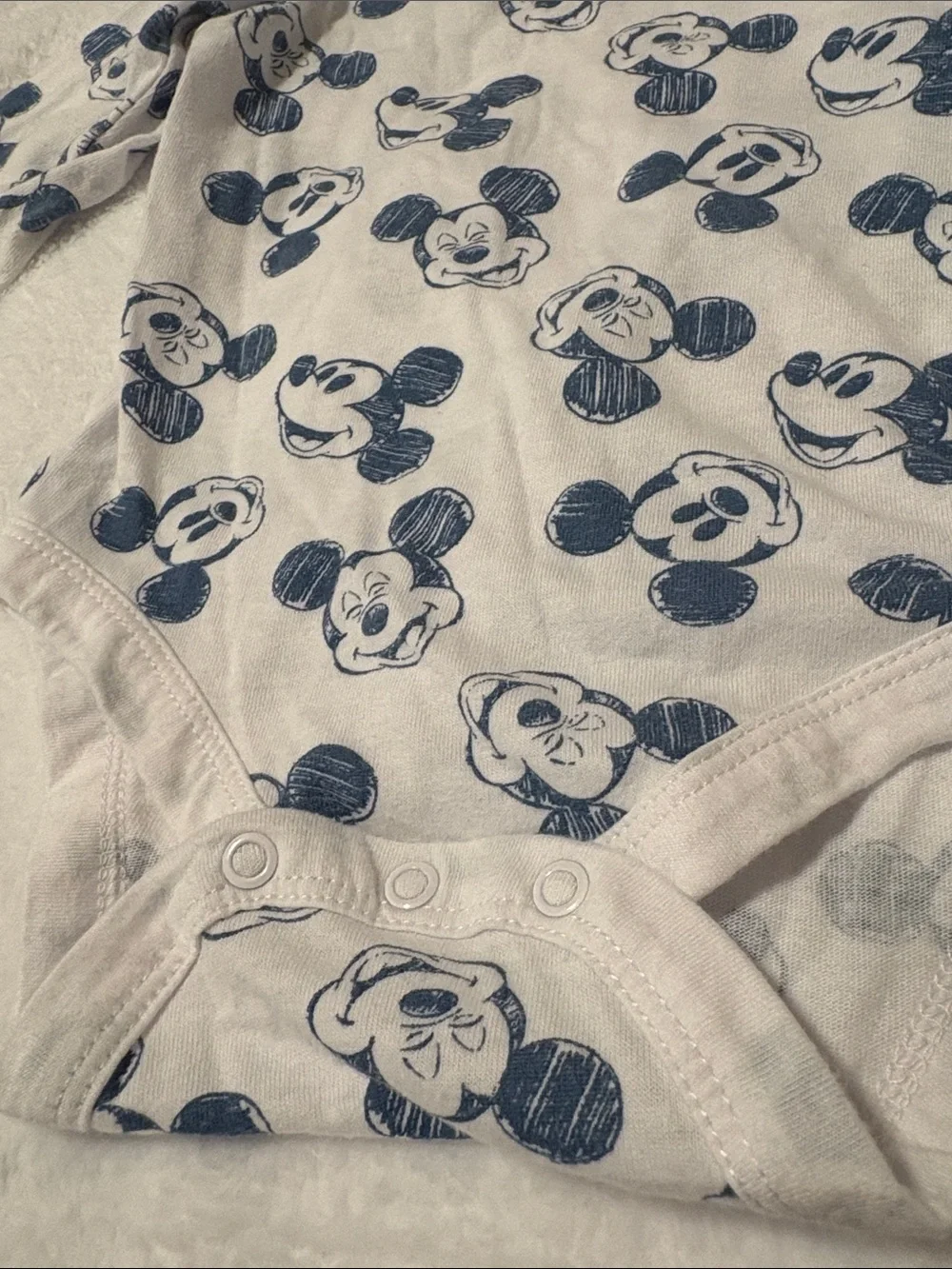 Disney White & Navy Mickey Mouse Long-Sleeve One-Piece